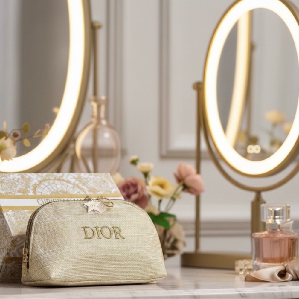 NWT Dior Sparkle Gold Cosmetic Bag, Including the Box
